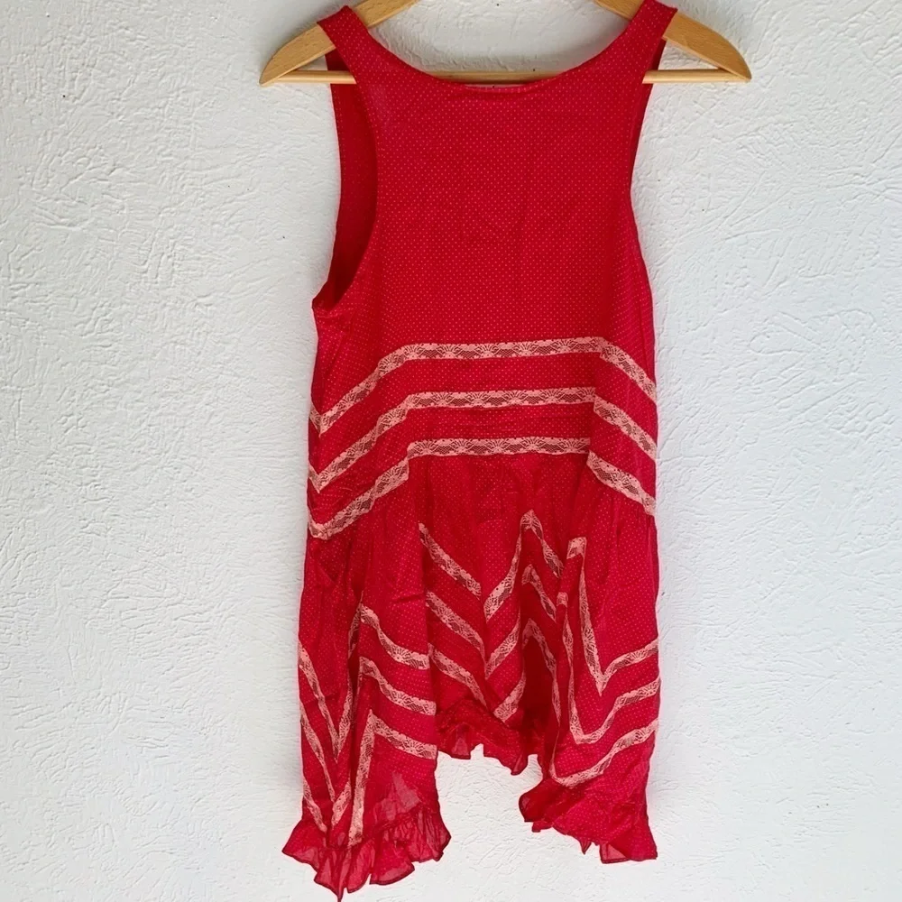 Free People Voile & Lace Trapeze Slip Cherry Red Polka Dot Sz XS